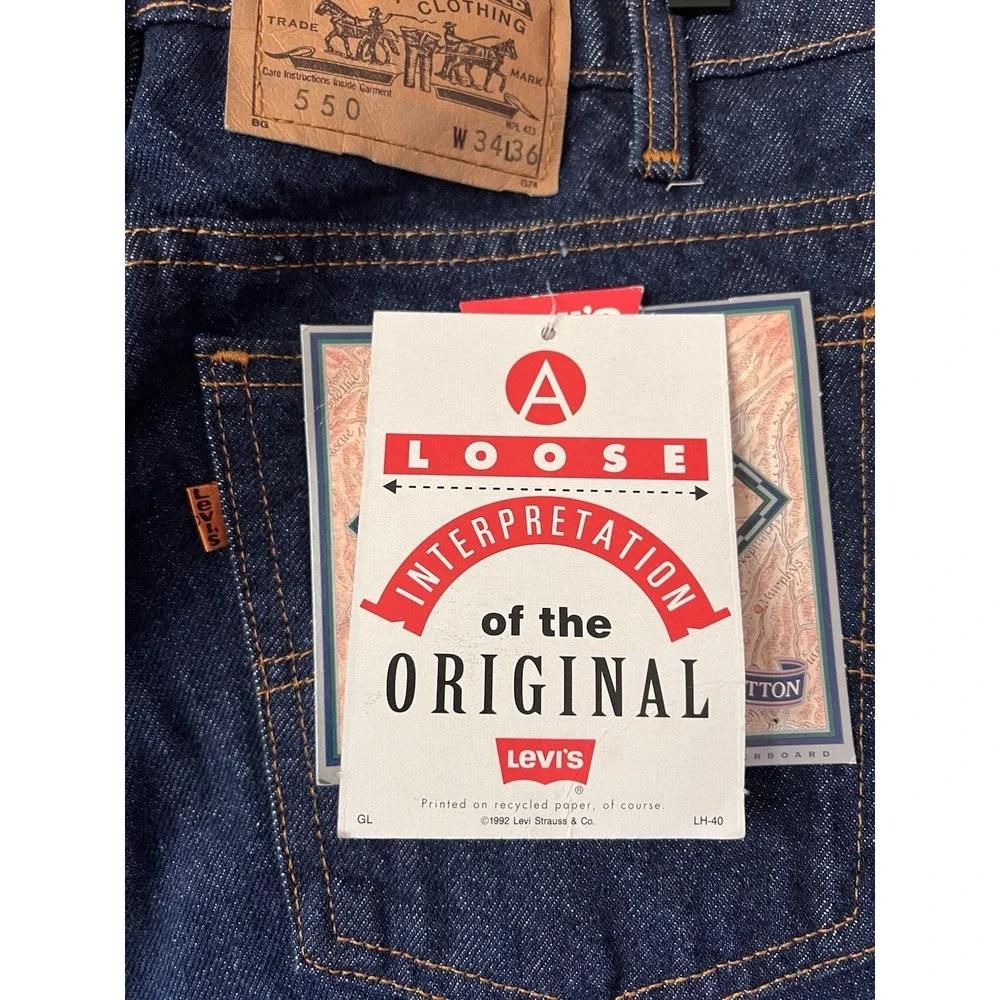 Vintage 1992 Levi's 550 Relaxed Fit Tapered Indigo Jeans Men's 34x36 Orange Tab